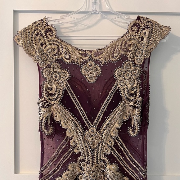 Charlotte Fashion Burgundy & Gold Embellished Gown – Size 10 - Picture 11 of 15